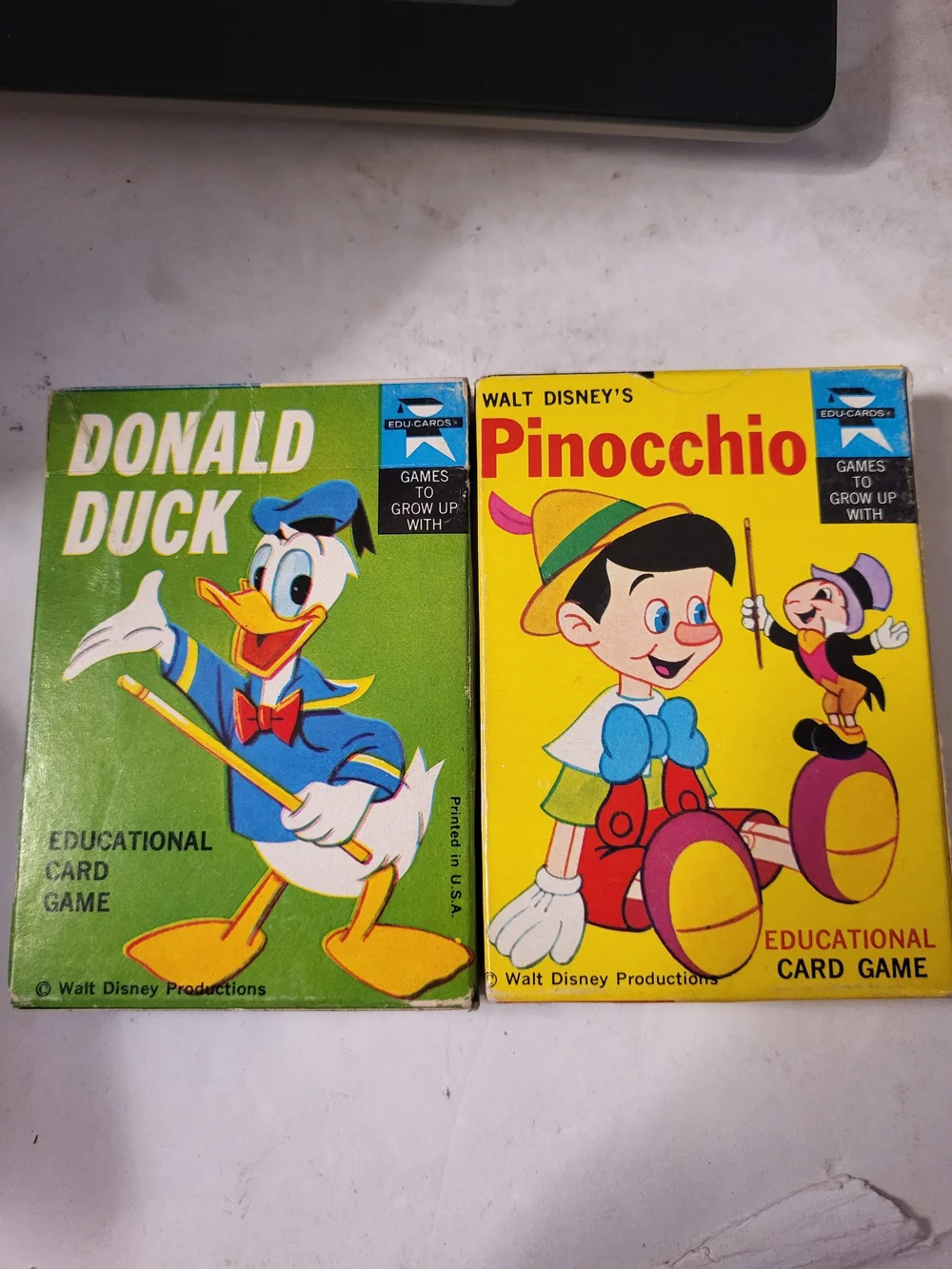 1970s Disney Donald Duck & Pinocchio Ed-U-Card Games Matched Pair
